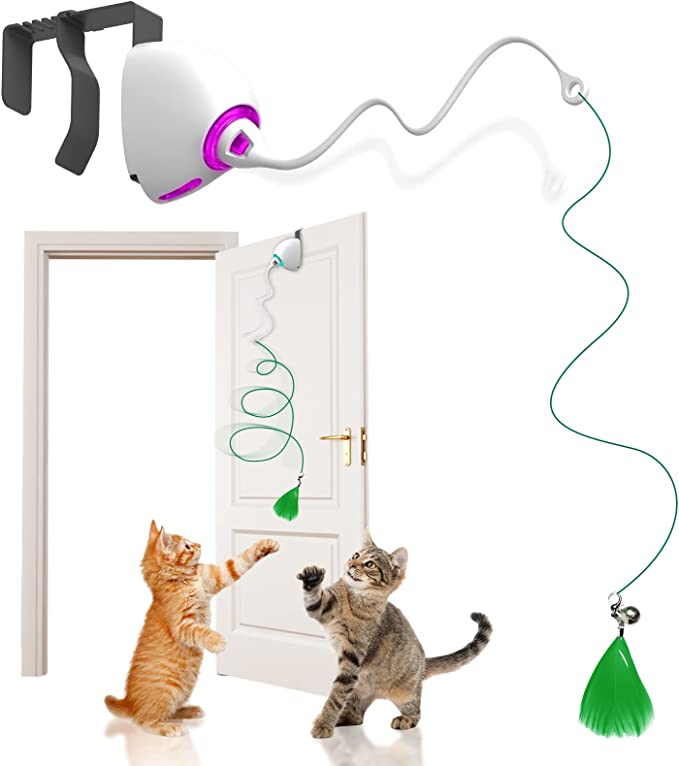 AUKL cat toys hanging door automatic cat toy interactive elastic rope with feather
