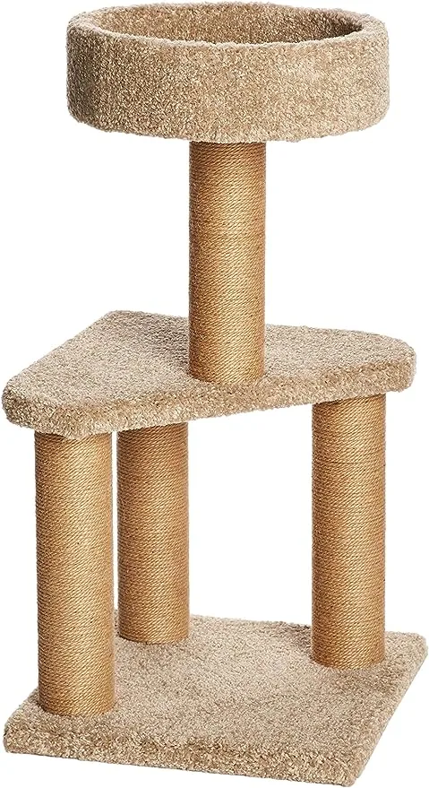 Amazon Basics Cat Tree Indoor Climbing Activity Cat Tower with Scratching Posts, Medium, 15.7 x 31.5 Inches, Beige