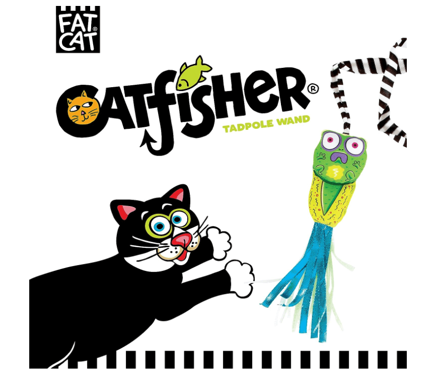 FAT CAT Interactive Cat Toys - Tadpole Cat Wand Stuffed with 100% Organic Catnip