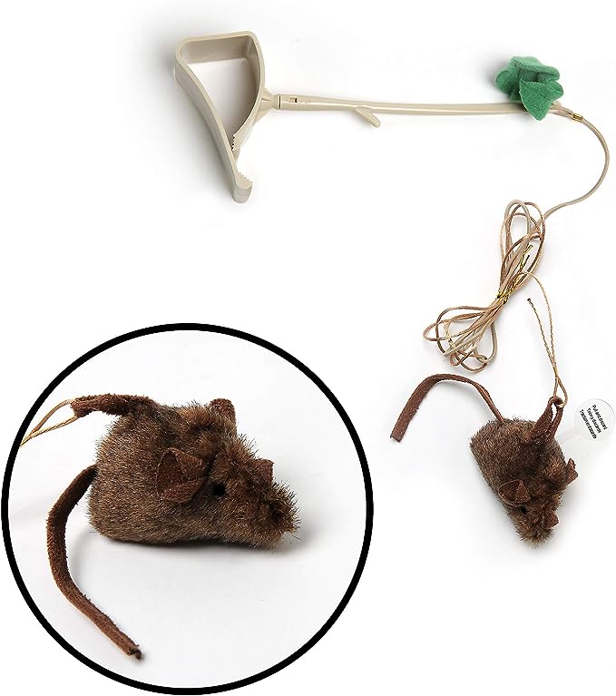 Our Pets Play-N-Squeak Batting Practice Interactive Cat Toy (Cat Toys for Stimulating Play with Real Mouse Sound, Catnip Toys to Entice Hunting Instincts) Brown 4.5 x 1.6 x 7.8 inches