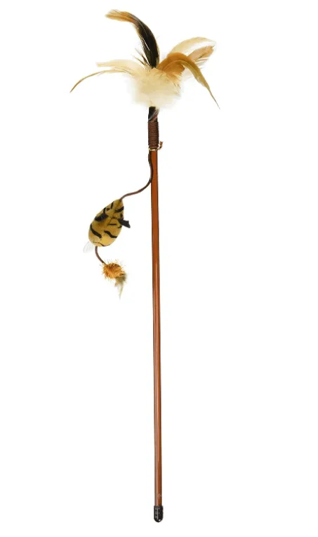 OurPets Play-N-Squeak Tiger Teaser Play Wand Cat Toy, Brown
