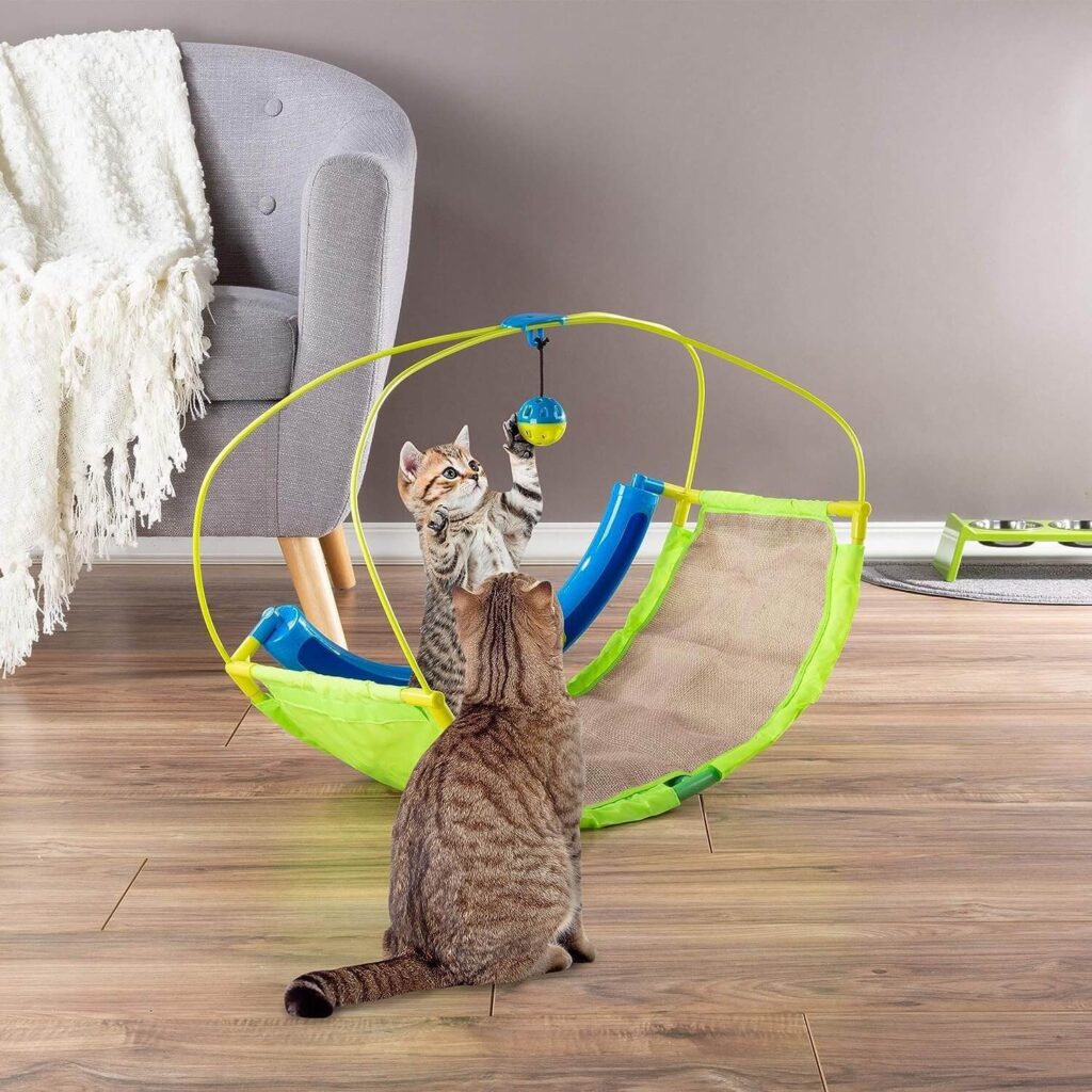 Interactive Cat Toy Rocking Activity Mat- Swing Playing Station with Sisal Scratching Area, Hanging Toy, Rolling Ball for Cats and Kittens by PETMAKER