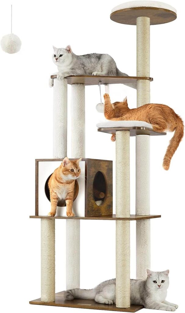  Feandrea WoodyWonders Cat Tree, 65-Inch Modern Cat Tower for Indoor Cats, Multi-Level Cat Condo with 5 Scratching Posts, Perch