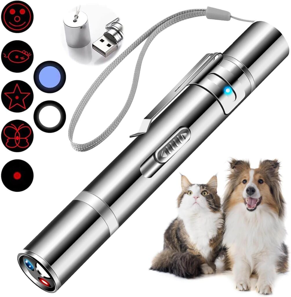 Cowjag Cat Toys, Laser Pointer with 7 Adjustable Patterns, USB Recharge Laser, Long Range and 3 Modes Training Chaser Interactive Toy