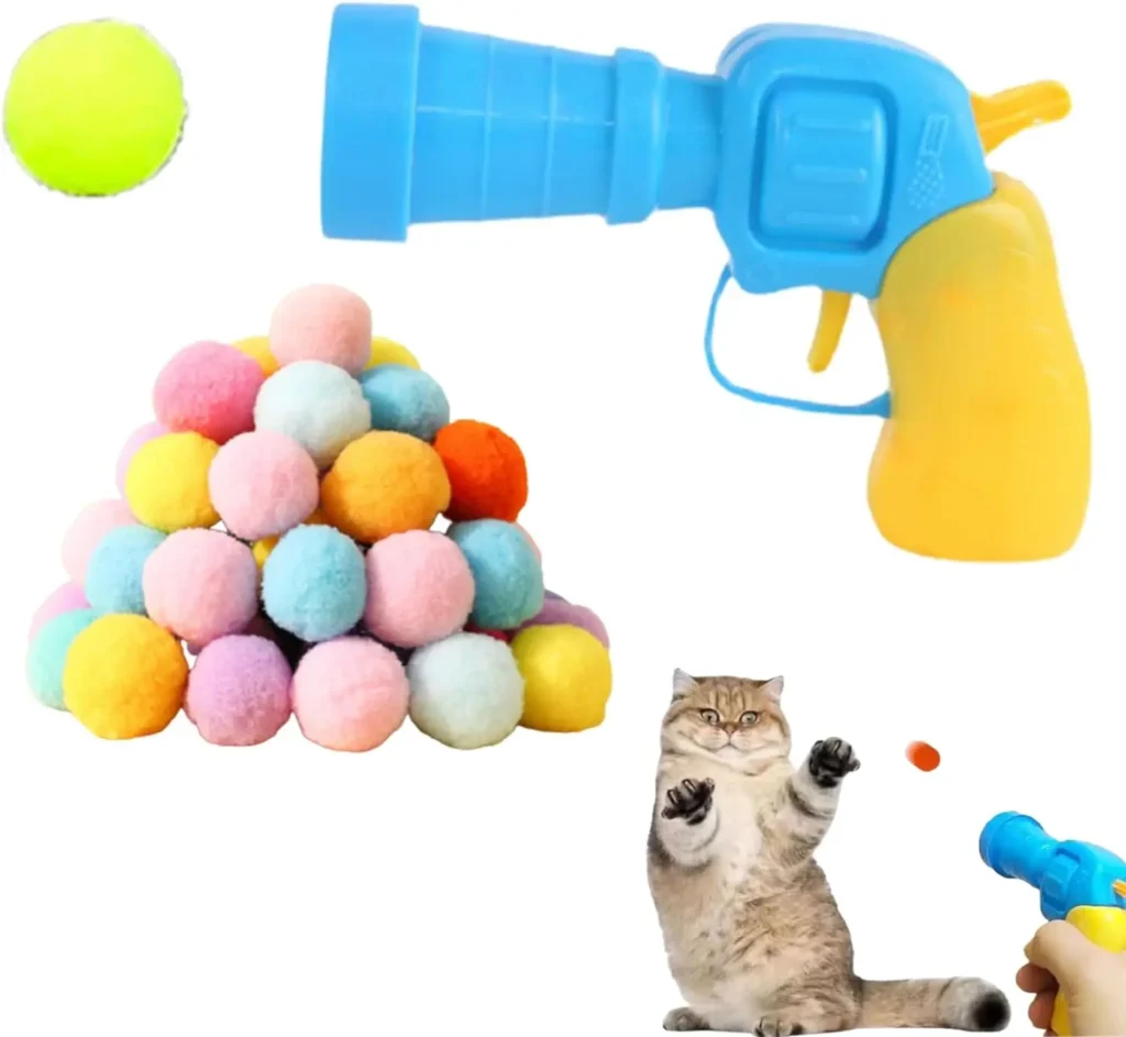 Cat Ball Launcher, Cat Ball Toy Launcher Gun with Plush Balls Toy for Indoor Cats Kitty