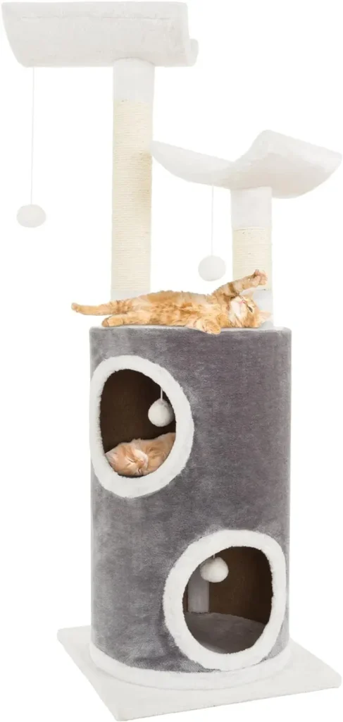 5-Tier Cat Tower with 2 Napping Perches, 2 Story Cat Condo, 2 Sisal Rope Scratching Posts, Hanging Toys – Cat Tree for Indoor Cats by PETMAKER (Gray)