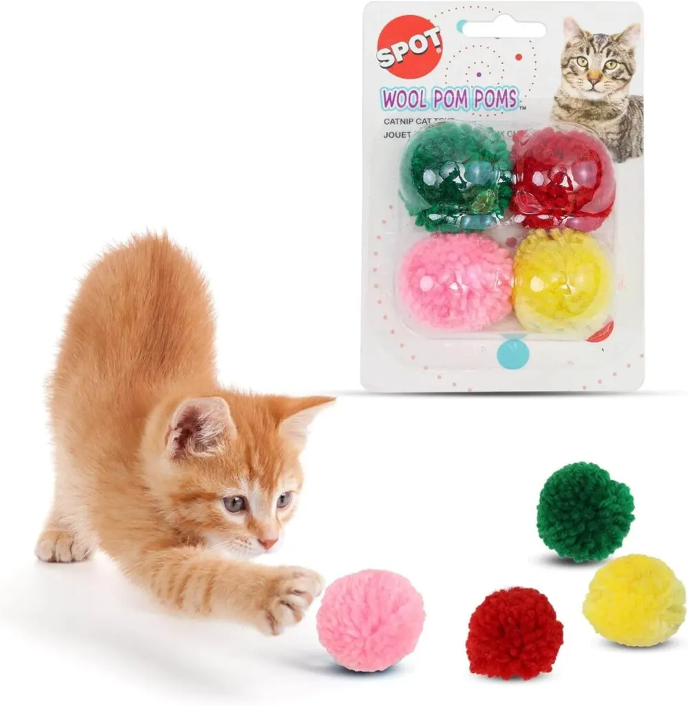 Ethical Wool Pom Poms with Catnip Cat Toy, 4-Pack