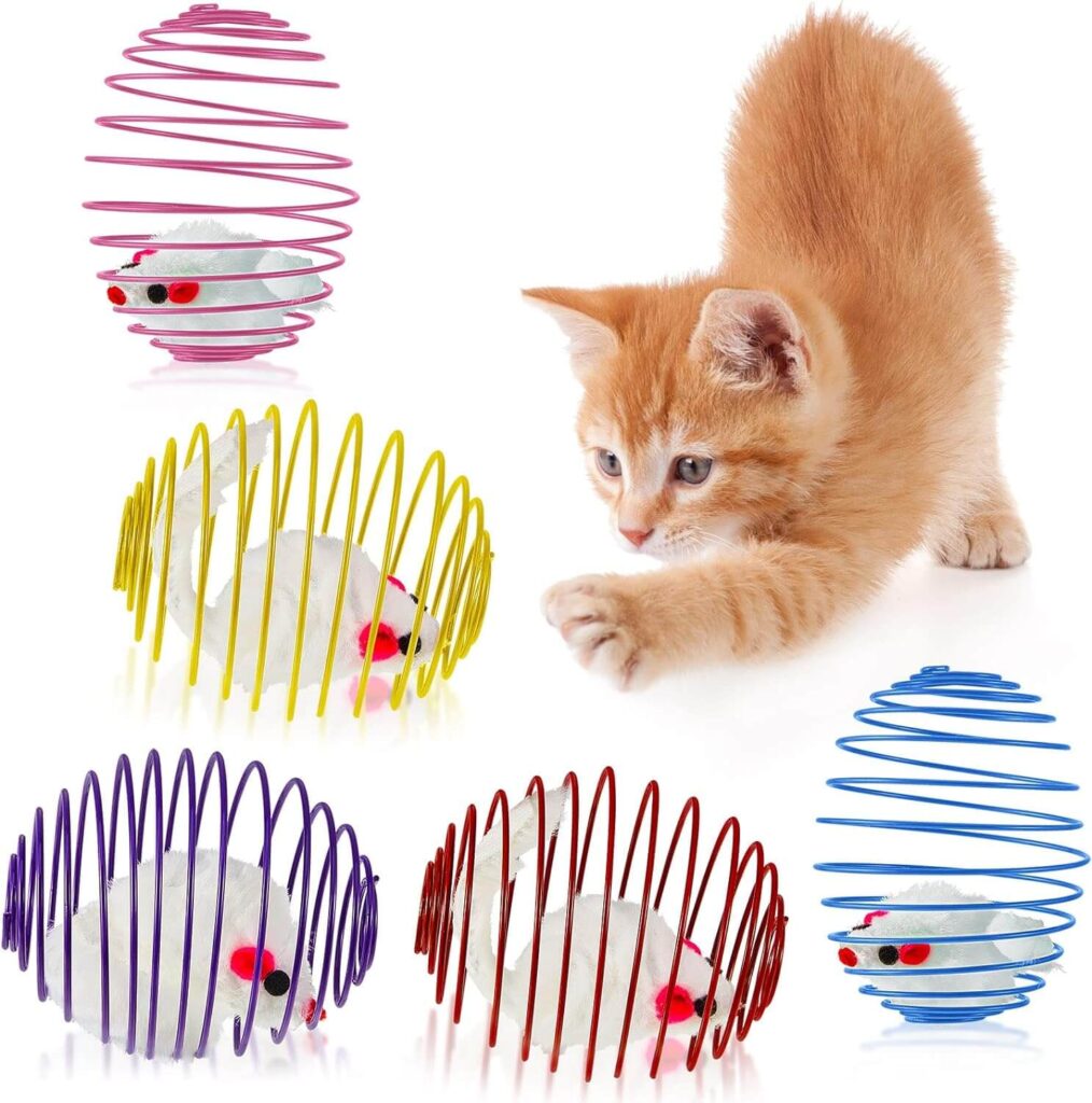 5 Pcs Cat Spring Balls Stretchable Cat Springs Toys Interactive Cat Toys Rolling Cat Balls Colorful Playful Coils Spring Action Toy Caged Rats for Kitten Cat Pet Supplies Indoor Play, Random Color