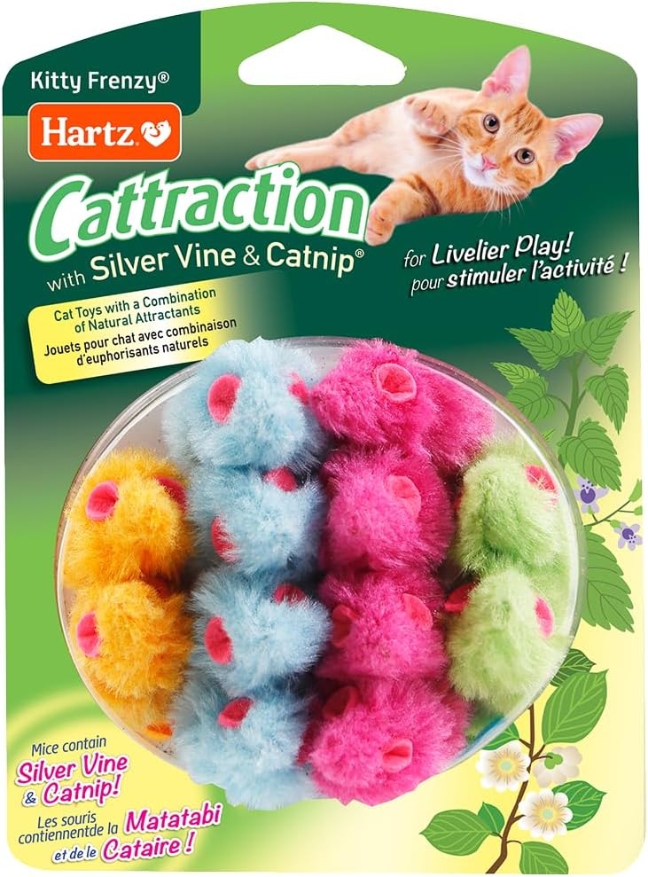 Hartz Cattraction Kitty Frenzy Cat Toy with 12 Silver Vine & Catnip Mice, Multi, All Breed Sizes